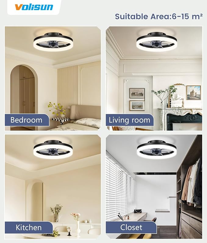 13 inch Small Ceiling Fans with Lights and Remote, Low Profile Ceiling Fans with Light, 3000K-6500K Dimmable LED Ceiling