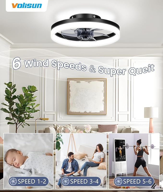 13 inch Small Ceiling Fans with Lights and Remote, Low Profile Ceiling Fans with Light, 3000K-6500K Dimmable LED Ceiling