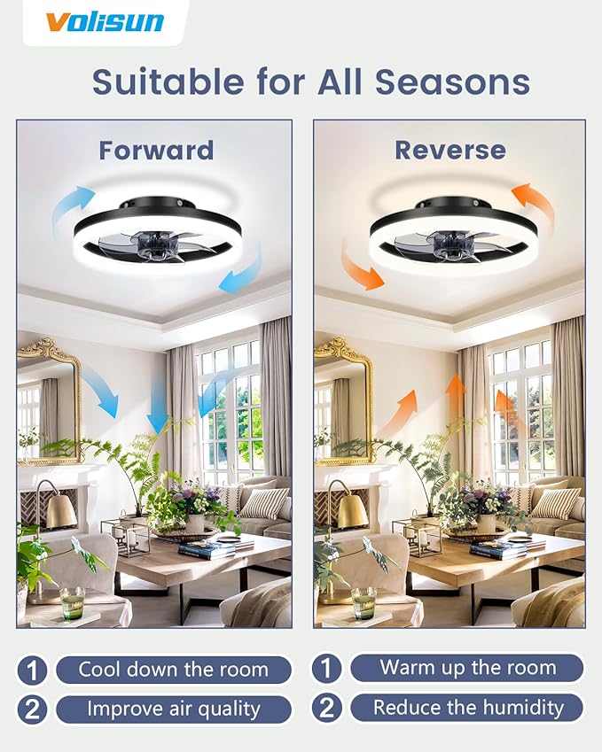 13 inch Small Ceiling Fans with Lights and Remote, Low Profile Ceiling Fans with Light, 3000K-6500K Dimmable LED Ceiling