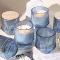 13 OZ Blue Large Candle Jars for Making Candles - 6 Pack Glass Candle Jars Bulk with Vertical Striped, Candle