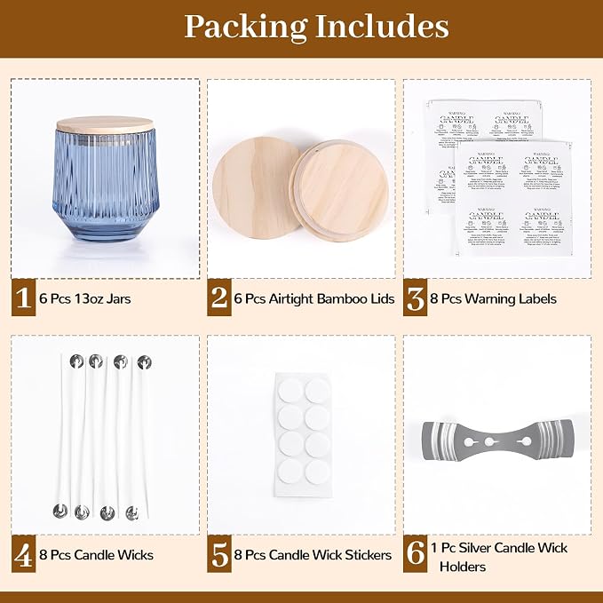 13 OZ Blue Large Candle Jars for Making Candles - 6 Pack Glass Candle Jars Bulk with Vertical Striped, Candle, alternate view