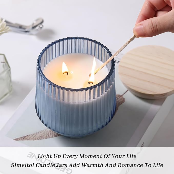 13 OZ Blue Large Candle Jars for Making Candles - 6 Pack Glass Candle Jars Bulk with Vertical Striped, Candle, alternate view