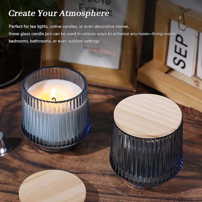 13 OZ Blue Large Candle Jars for Making Candles - 6 Pack Glass Candle Jars Bulk with Vertical Striped, Candle, alternate view
