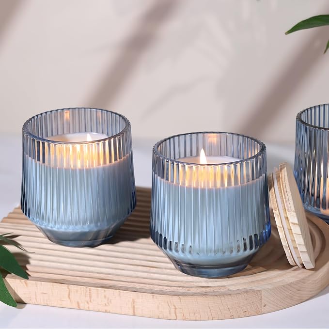 13 OZ Blue Large Candle Jars for Making Candles - 6 Pack Glass Candle Jars Bulk with Vertical Striped, Candle, alternate view