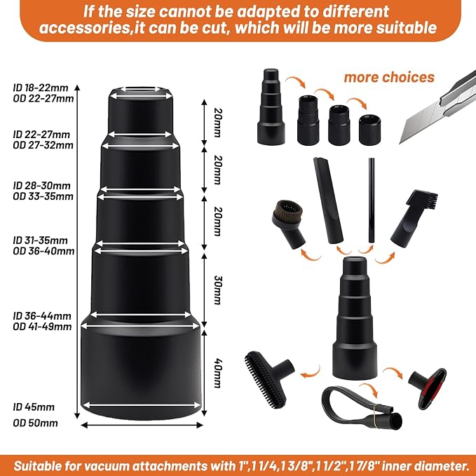 13 PCS Universal Vacuum Attachments Kit, 2 1/2" to 1 1/4" Wet Dry Vacuum Hose Adapter, 1 7/8" to 1" Adapter for, 1