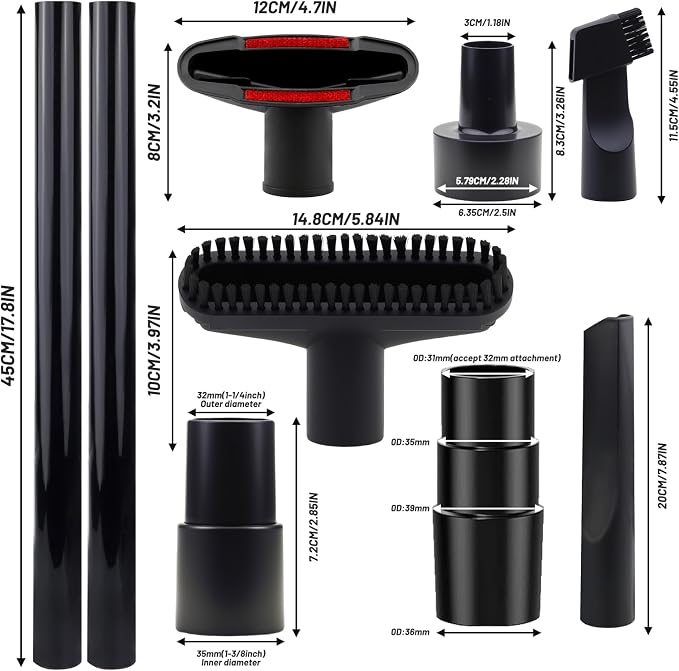 13 PCS Universal Vacuum Attachments Kit, 2 1/2" to 1 1/4" Wet Dry Vacuum Hose Adapter, 1 7/8" to 1" Adapter for, 1