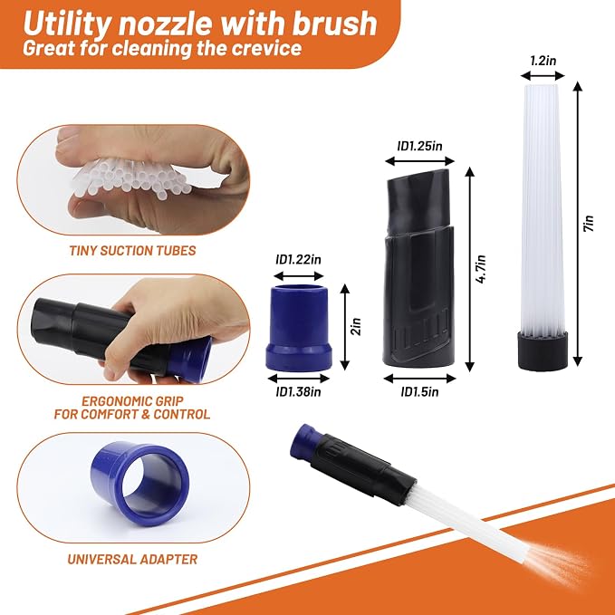 13 PCS Universal Vacuum Attachments Kit, 2 1/2" to 1 1/4" Wet Dry Vacuum Hose Adapter, 1 7/8" to 1" Adapter for, 1
