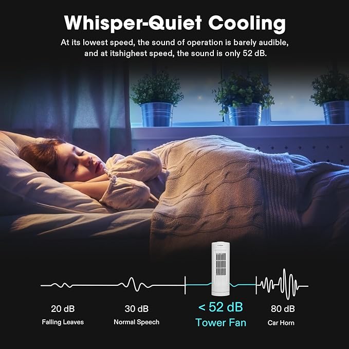 13'' Tower Fan, Bladeless Desk Fan with 3 Speeds and 70° Oscillation, Portable and Compact, Quiet Cooling Fan for Home and