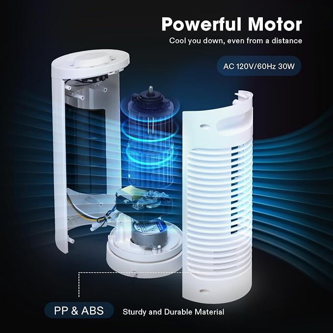 13'' Tower Fan, Bladeless Desk Fan with 3 Speeds and 70° Oscillation, Portable and Compact, Quiet Cooling Fan for Home and