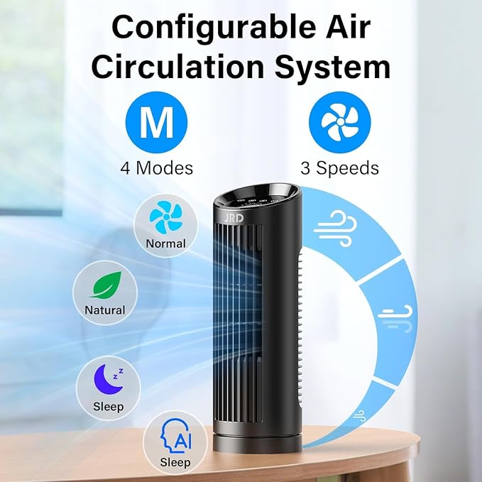 13'' Tower Fan for Bedroom, Quiet Cooling Fan Bladeless Desk Fan with Remote, 80° Oscillating, 3 Speed, 4 Mode, alternate