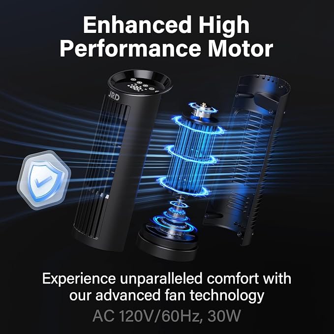 13'' Tower Fan for Bedroom, Quiet Cooling Fan Bladeless Desk Fan with Remote, 80° Oscillating, 3 Speed, 4 Mode, alternate