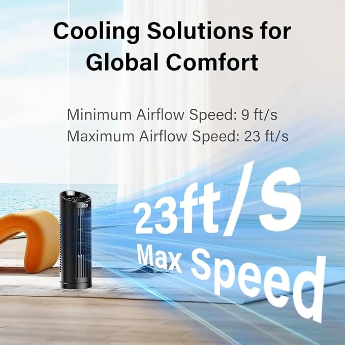 13'' Tower Fan for Bedroom, Quiet Cooling Fan Bladeless Desk Fan with Remote, 80° Oscillating, 3 Speed, 4 Mode, alternate