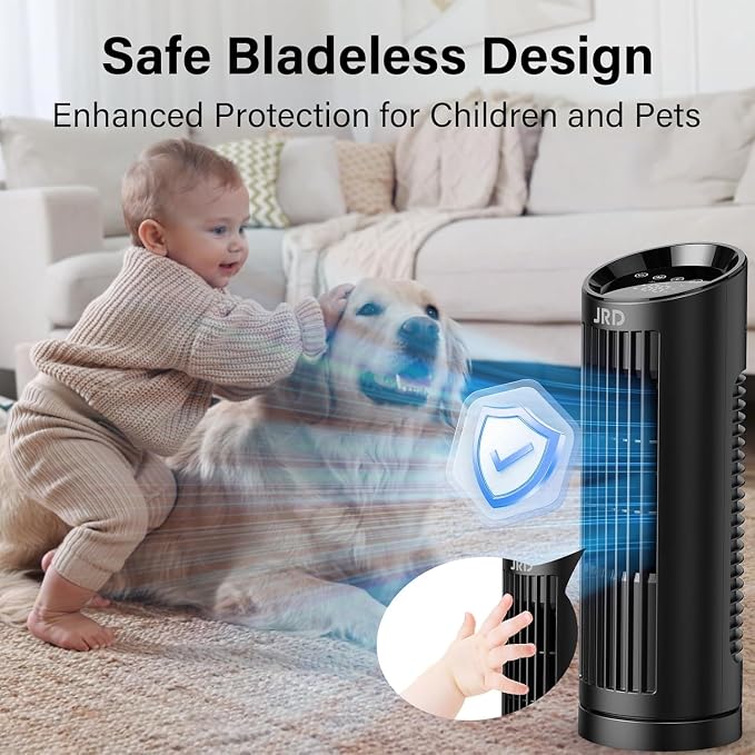 13'' Tower Fan for Bedroom, Quiet Cooling Fan Bladeless Desk Fan with Remote, 80° Oscillating, 3 Speed, 4 Mode, alternate