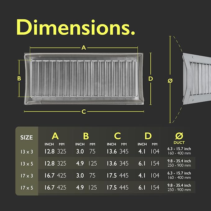 13" x 5" Grille for Round Spiral Duct - Galvanized Steel Register Vent Cover for HVAC Ducting System - 2 Way, alternate view