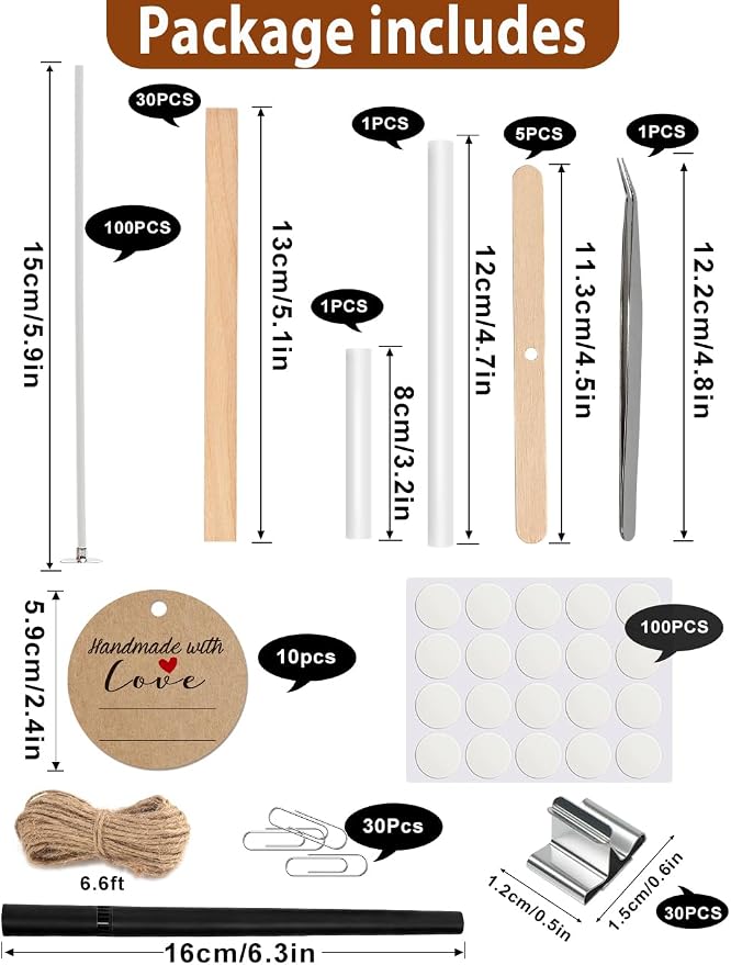130 Pcs Candle Wicks for Candle Making Kit: 100 Cotton & 30 Wood Wicks with Complete Tool Set (Wick Holders, Wick Stickers