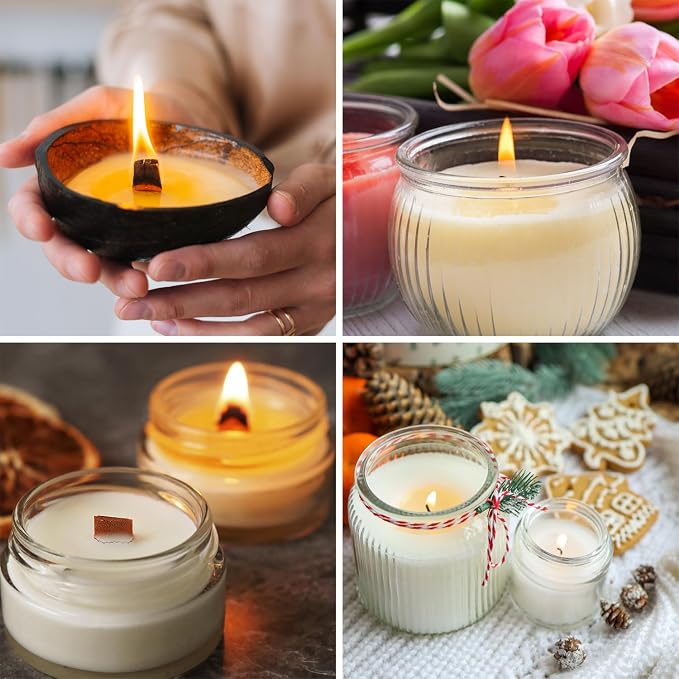 130 Pcs Candle Wicks for Candle Making Kit: 100 Cotton & 30 Wood Wicks with Complete Tool Set (Wick Holders, Wick Stickers