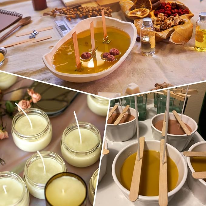 130 Pcs Candle Wicks for Candle Making Kit: 100 Cotton & 30 Wood Wicks with Complete Tool Set (Wick Holders, Wick Stickers