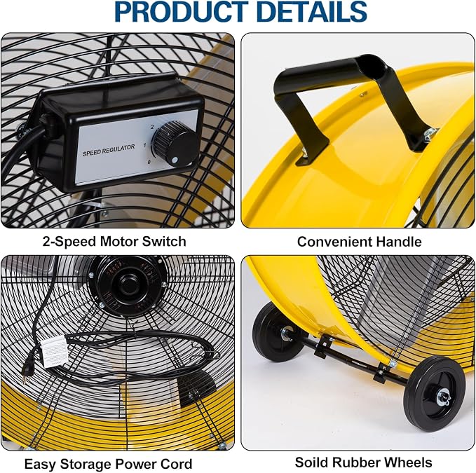 13000 CFM 30" High Velocity Drum Fan, 2-Speed Heavy Duty Industrial Shop Fan for Garage, Warehouse, Workshop, alternate view