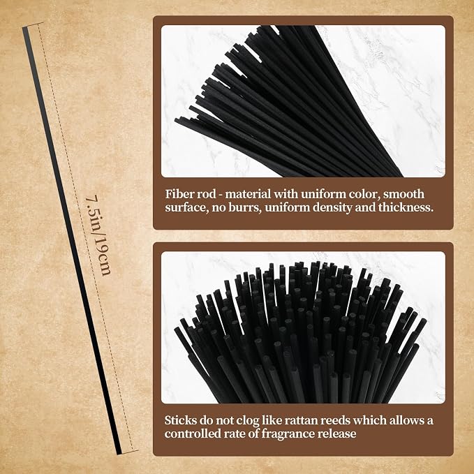 130pcs Reed Diffuser Sticks-7.5 Inch/3mm Black Reed Sticks,Diffuser Refills,Suitable for Diffusing Essential Oil Aromas (3mm