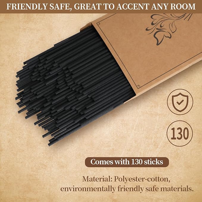 130pcs Reed Diffuser Sticks-7.5 Inch/3mm Black Reed Sticks,Diffuser Refills,Suitable for Diffusing Essential Oil Aromas (3mm