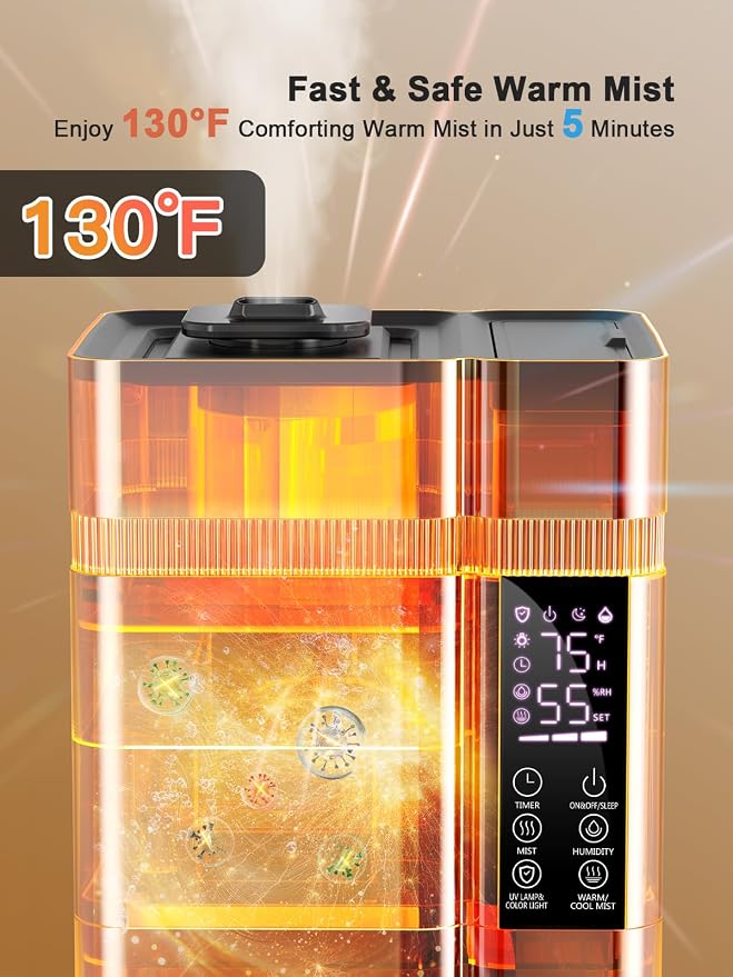 13L/3.4Gal Humidifiers for Bedroom, Ultrasonic Warm & Cool Mist Humidifier Large Room, Covers 800ft2, 72H Runtime, 24H Timer