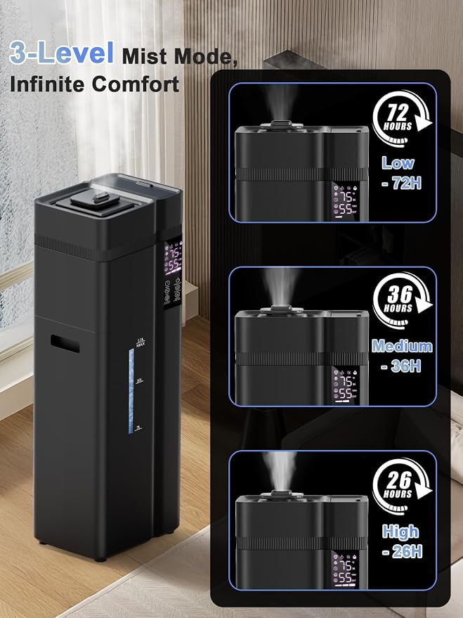 13L/3.4Gal Humidifiers for Bedroom, Ultrasonic Warm & Cool Mist Humidifier Large Room, Covers 800ft2, 72H Runtime, 24H Timer