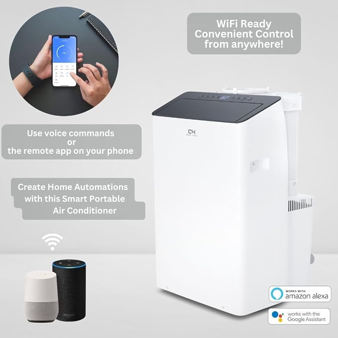 14,000 BTU (12,000 BTU SACC) Inverter Portable Air Conditioner with Heat Pump with Dual Hose, Dehumidifier, and Fan For Areas