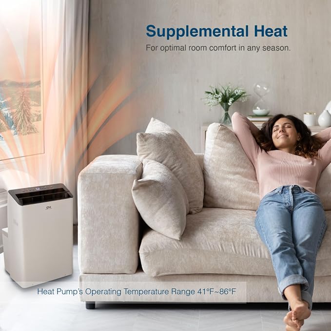 14,000 BTU (12,000 BTU SACC) Inverter Portable Air Conditioner with Heat Pump with Dual Hose, Dehumidifier, and Fan For Areas