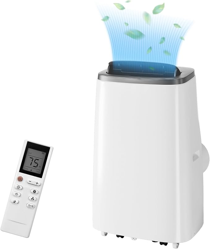 14,000 BTU Portable Air Conditioner, 3-in-1 Cooling, Dehumidifier & Fan, Cools Rooms Up to 700 Sq.Ft, Remote Control, LED