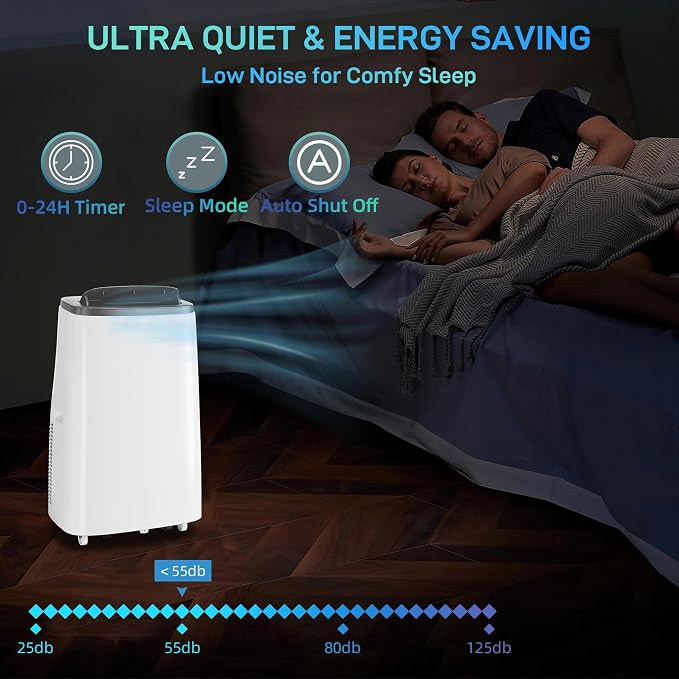 14,000 BTU Portable Air Conditioner, 3-in-1 Cooling, Dehumidifier & Fan, Cools Rooms Up to 700 Sq.Ft, Remote Control, LED