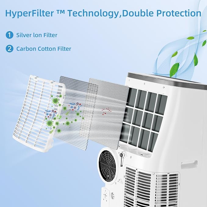 14,000 BTU Portable Air Conditioner, 3-in-1 Cooling, Dehumidifier & Fan, Cools Rooms Up to 700 Sq.Ft, Remote Control, LED