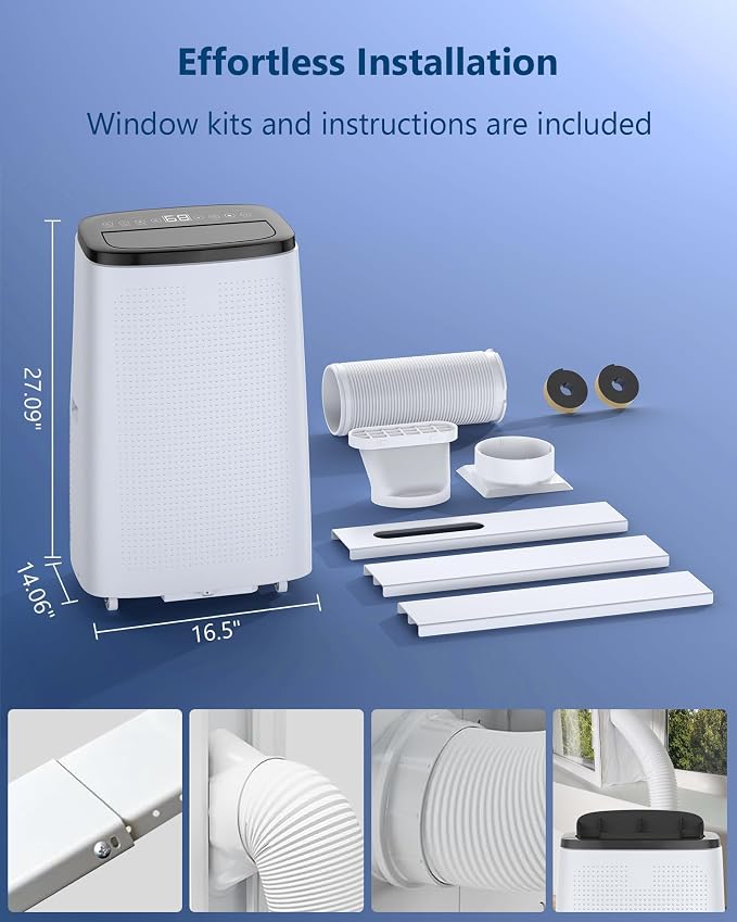 14,000 BTU Portable Air Conditioner, 3-in-1 Cooling, Dehumidifier & Fan, Cools Rooms Up to 700 Sq.Ft, Remote Control, LED