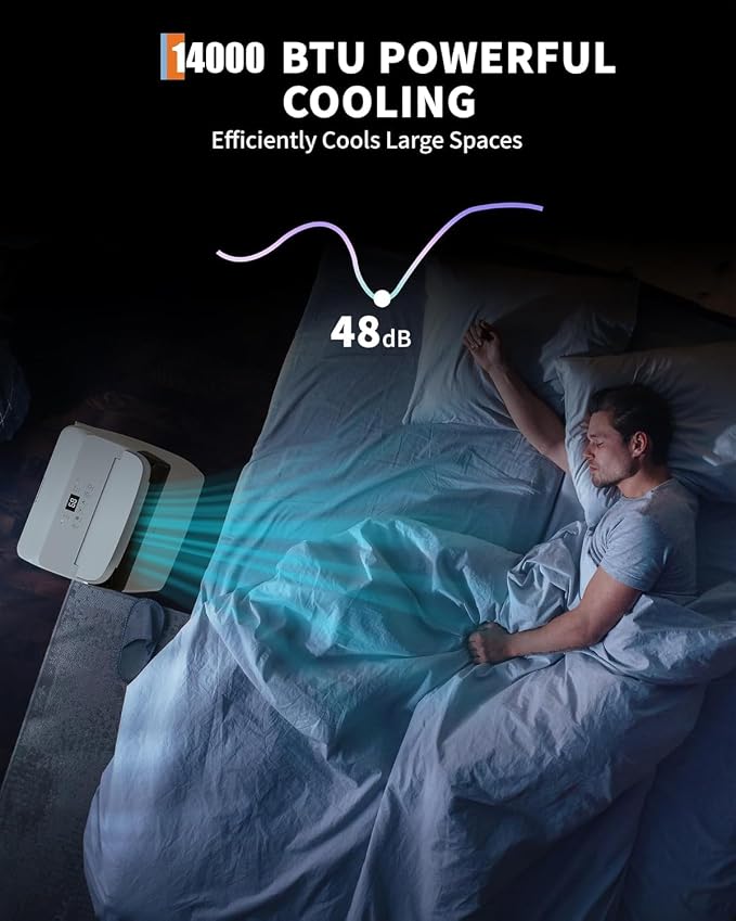 14,000 BTU Portable Air Conditioner, 3-in-1 Portable AC Unit with Cool, Dehumidifier & Fan Modes, Covers Rooms up to 750