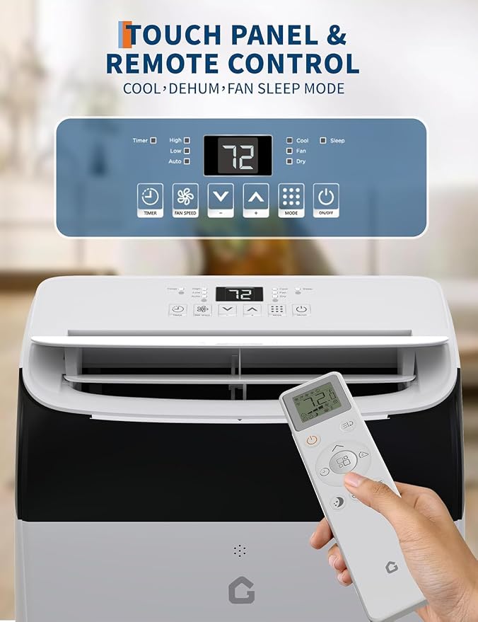 14,000 BTU Portable Air Conditioner, 3-in-1 Portable AC Unit with Cool, Dehumidifier & Fan Modes, Covers Rooms up to 750