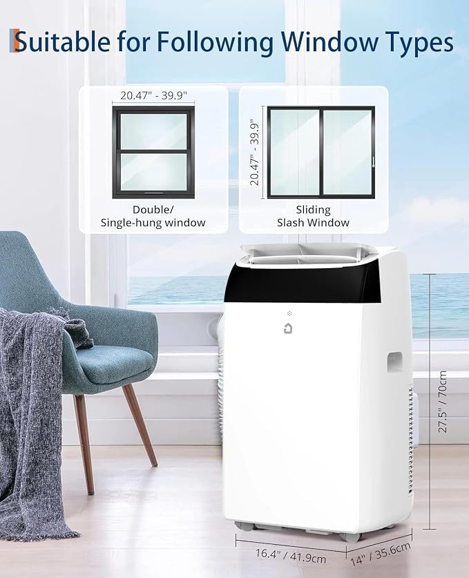 14,000 BTU Portable Air Conditioner, 3-in-1 Portable AC Unit with Cool, Dehumidifier & Fan Modes, Covers Rooms up to 750
