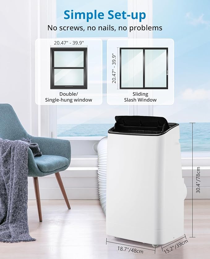 14,000 BTU Portable Air Conditioner, 4-in-1 Cooling, Dehumidifier, Fan & Sleep Mode, Quiet AC Unit for Rooms Up to 750 Sq.Ft