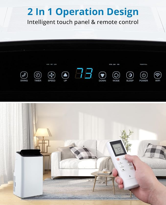 14,000 BTU Portable Air Conditioner, 4-in-1 Cooling, Dehumidifier, Fan & Sleep Mode, Quiet AC Unit for Rooms Up to 750 Sq.Ft