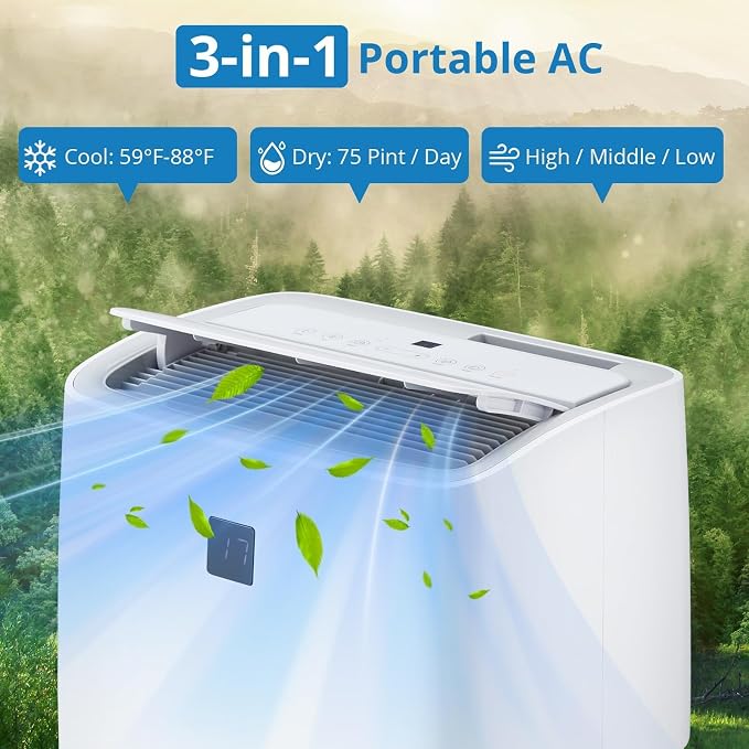 14,000 BTU Portable Air Conditioner Cools Up to 750 Sq.ft, 4-in-1 Quiet AC Unit with Dehumidifier, Fan, Sleep Mode, Remote