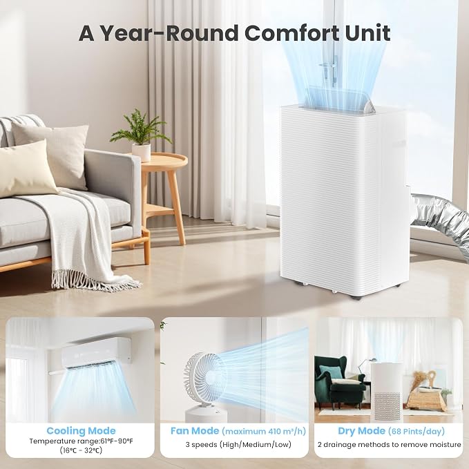 14,000 BTU Portable Air Conditioner for Rooms up to 700 Sq.Ft,3-in-1 Cooling/Dehumidifier/Fan AC Unit 3 Speed,Auto