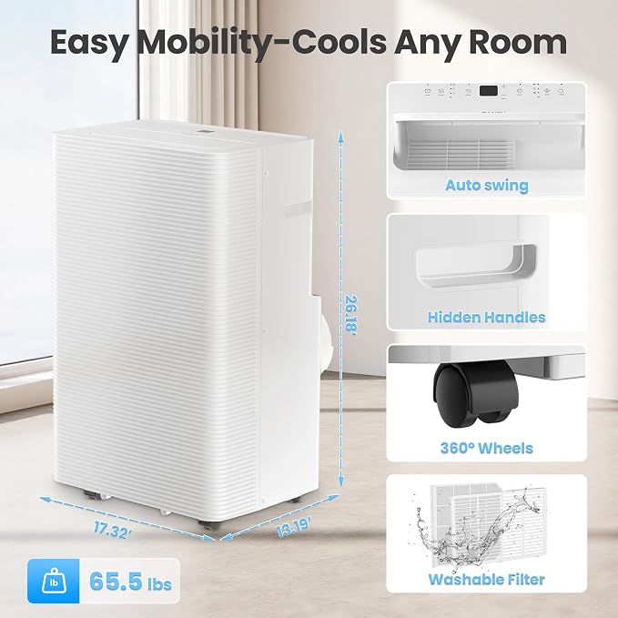 14,000 BTU Portable Air Conditioner for Rooms up to 700 Sq.Ft,3-in-1 Cooling/Dehumidifier/Fan AC Unit 3 Speed,Auto
