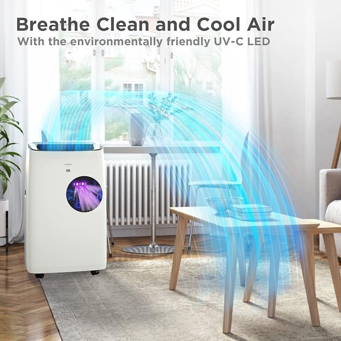 14,000 BTU Portable Air Conditioner & Heater, 4-in-1 AC Unit with Dehumidifier, Fan, UV-C Light for Rooms up to 600 Sq Ft