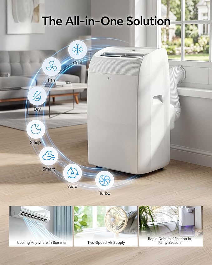 14,000 BTU Portable Air Conditioner - Multi-Function Portable AC Unit Cools Up to 700 Sq. Ft., with Ultra-Quiet(42db), Auto