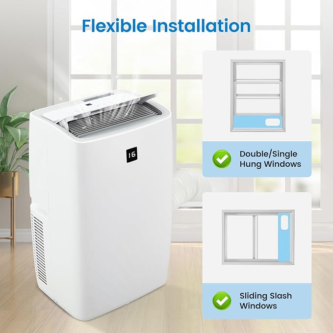14,000 BTU Portable Air Conditioner, Smart Control, Quiet Operation 48dB, Dehumidifier, 3-Speed Fan, Remote & 24-Hour Timer