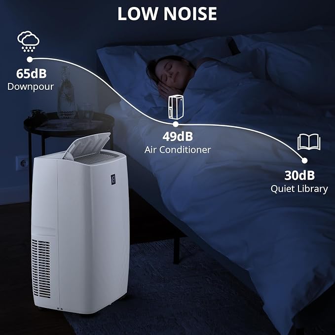 14,000 BTU Portable Air Conditioner, Smart Control, Quiet Operation 48dB, Dehumidifier, 3-Speed Fan, Remote & 24-Hour Timer