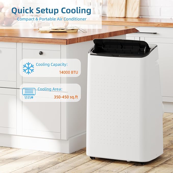 14,000 BTU Portable Air Conditioners, 4-in-1 AC Unit Cools Up to 750 Sq.Ft, Built-in Dehumidifier Fan & Sleep Mode, Remote