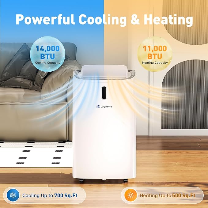 14,000 BTU Portable Air Conditioners Cool Up to 700 Sq.Ft, Cool, Heat, Dehumidifier & Fan 4 in 1 Air Conditioner for Room