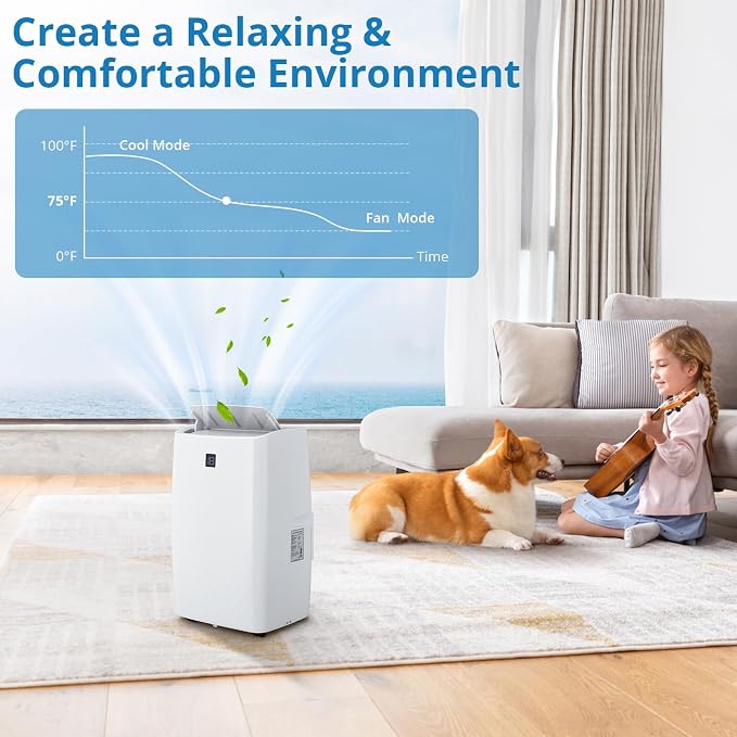 14,000 BTU Portable Air Conditioners, Cools Up to 750 Sq.Ft, Auto-Evaporation Low Noise, 3 in-1 Portable AC Unit with Remote