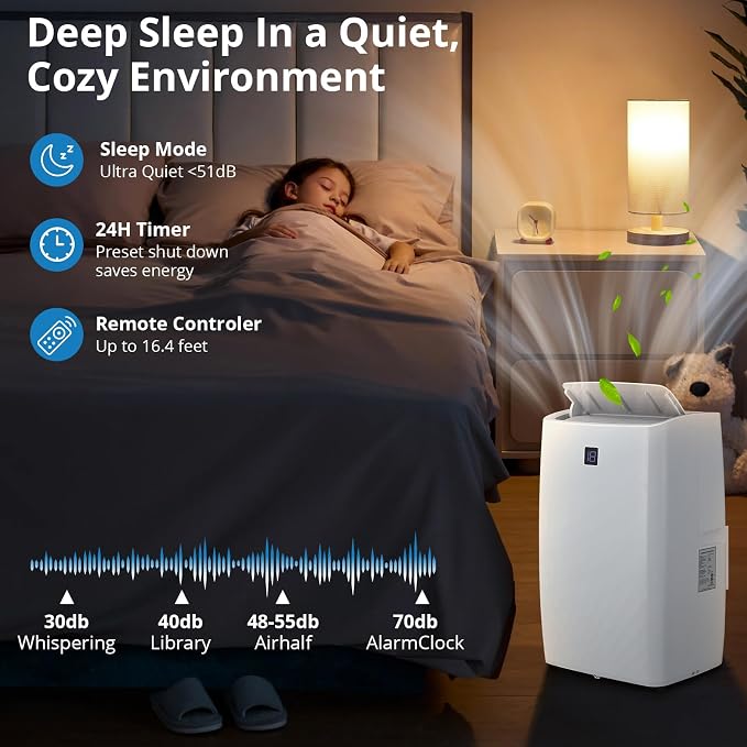 14,000 BTU Portable Air Conditioners, Cools Up to 750 Sq.Ft, Auto-Evaporation Low Noise, 3 in-1 Portable AC Unit with Remote