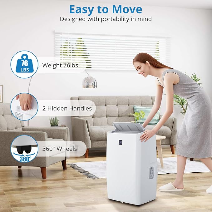 14,000 BTU Portable Air Conditioners, Cools Up to 750 Sq.Ft, Auto-Evaporation Low Noise, 3 in-1 Portable AC Unit with Remote