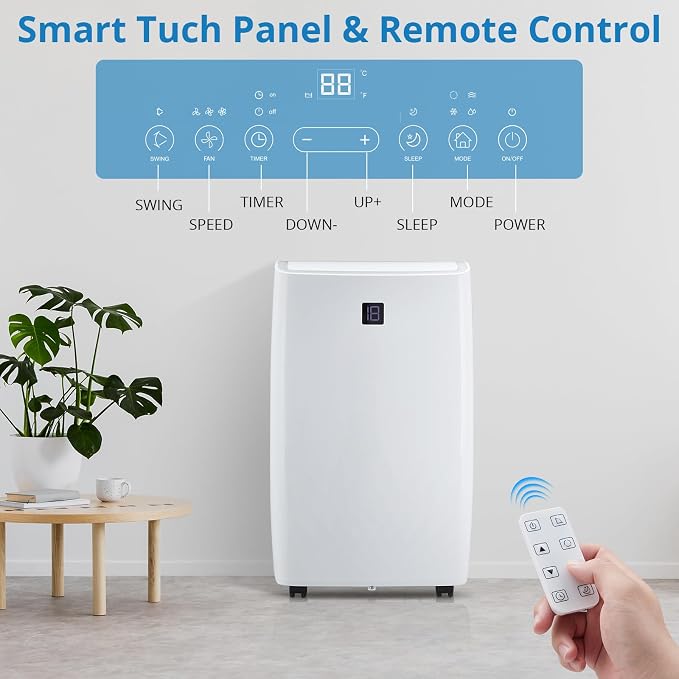 14,000 BTU Portable Air Conditioners, Cools Up to 750 Sq.Ft, Auto-Evaporation Low Noise, 3 in-1 Portable AC Unit with Remote